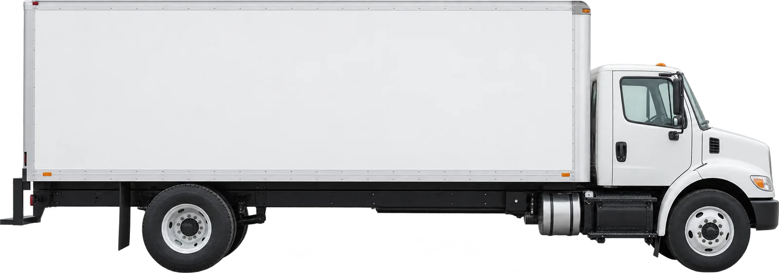 White 26-foot box truck, side view